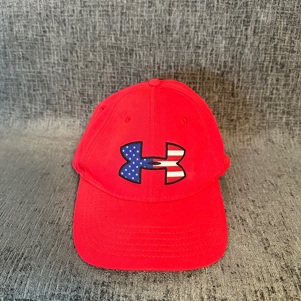 Under Armour Baseball Cap Mens OSFA Red USA Flag Logo HeatGear Hat